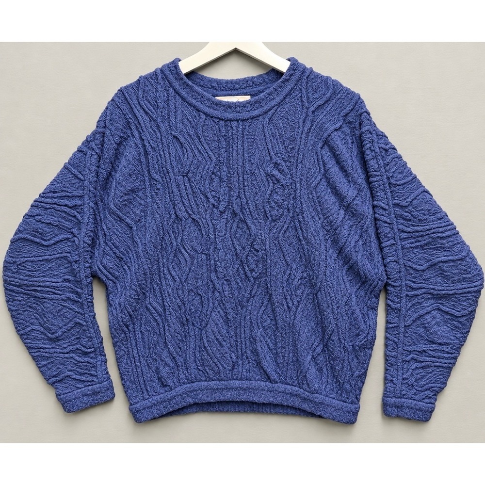 VTG 80s 90s COOGI Naturals Sweater L 3D Textured Linen Cotton Australia Blue